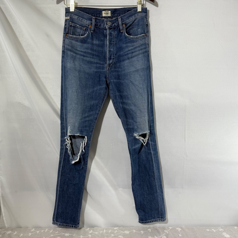 Citizens of Humanity Jeans Distressed Denim Ripped Knee Blue‎ Wash Size 24